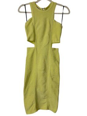 Bebe Yellow/lime Green Cut Out Bodycon Clubbing Dress Size Small
